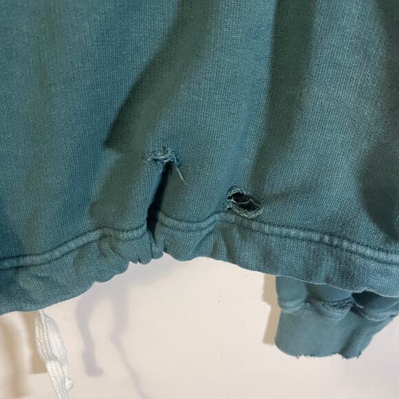 Aerie Offline Cropped Distressed Sweatshirt Dark Green Terry Cloth Fabric Sz XS - Picture 3 of 15
